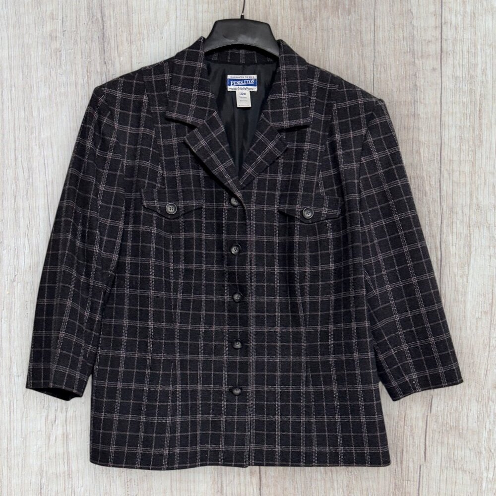 Pendleton Plus 100% Virgin Wool Windowpane Blazer… - image 6